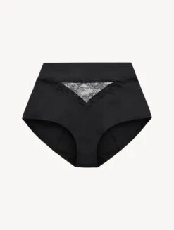 Slip Taille Haute Haut «control Fit» En Lycra® Noir Avec Dentelle De Chantilly-Shapewear-SHAPE-ALLURE