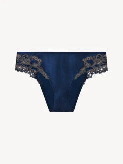 Culotte En Soie Bleue Rehaussée D’une Broderie En Guipure «frastaglio» Gris Foncé-Culottes-MAISON