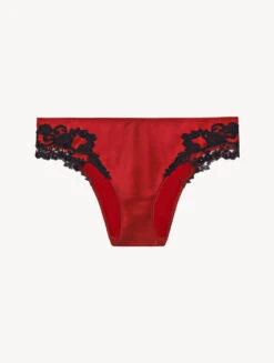 Culotte En Soie Rouge Rehaussée D’une Broderie En Guipure «frastaglio» Noire-Culottes-MAISON