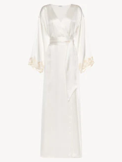 Robe De Chambre Longue Blanche Avec Broderie En Guipure «frastaglio»-Robes De Chambre-MAISON
