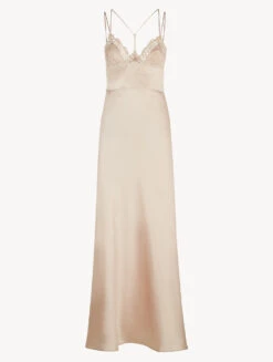 Chemise De Nuit Longue Beige Rosé-Lingerie De Nuit En Soie-PETIT MACRAME