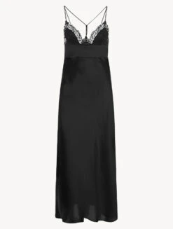 Chemise De Nuit Longue Noire-Lingerie De Nuit En Soie-PETIT MACRAME