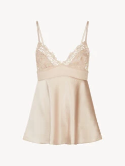 Débardeur En Soie Beige Rosé Avec Avec Macramé Frastaglio-Lingerie De Nuit En Soie-PETIT MACRAME