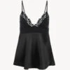 Débardeur En Soie Noire Avec Broderie En Guipure «frastaglio» Macramé-Lingerie De Nuit En Soie-PETIT MACRAME