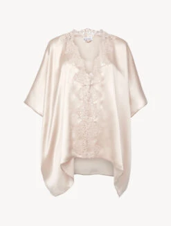 Robe De Chambre Courte En Soie Beige Rosé-Lingerie De Nuit En Soie-PETIT MACRAME
