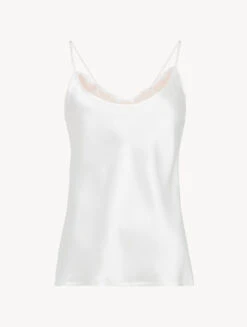 Débardeur Blanc En Soie Avec Dentelle Leavers-Lingerie De Nuit En Soie-PER LEI
