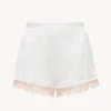 Short Blanc En Soie Avec Dentelle Leavers-Lingerie De Nuit En Soie-PER LEI