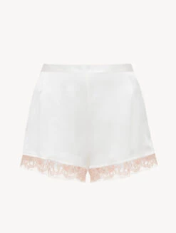 Short Blanc En Soie Avec Dentelle Leavers-Lingerie De Nuit En Soie-PER LEI