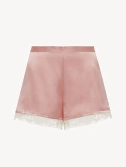 Short Rose En Soie Avec Dentelle Leavers-Lingerie De Nuit En Soie-PER LEI