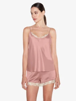 Short Rose En Soie Avec Dentelle Leavers-Lingerie De Nuit En Soie-PER LEI -Mode Lingerie Boutique CFILPD0020290 LA RAW240 3 83185 57911.1684227443