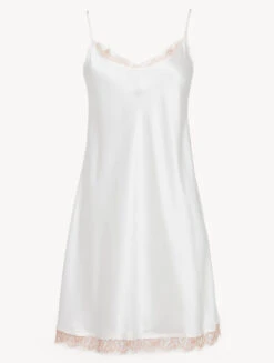 Slip Dress Blanche En Soie Avec Dentelle Leavers-Lingerie De Nuit En Soie-PER LEI