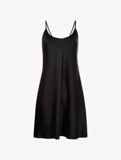 Nuisette Courte En Soie Noire-Lingerie De Nuit En Soie-SILK