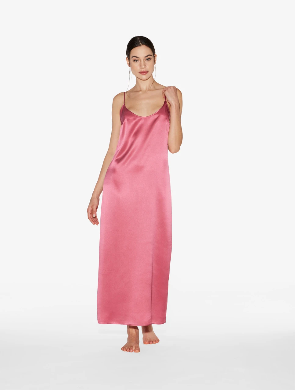 Slip Dress Longue En Soie Rose Orchidée-Lingerie De Nuit En Soie-SILK 2 Slip Dress Longue En Soie Rose Orchidée-Lingerie De Nuit En Soie-SILK – Image 2