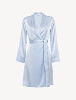 Robe Chambre Courte En Soie Bleu Clair-Lingerie De Nuit En Soie-SILK