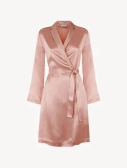 Robe De Chambre Courte Rose Poudré En Soie-Lingerie De Nuit En Soie-SILK