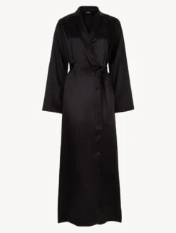Robe De Chambre Longue En Soie Noire-Lingerie De Nuit En Soie-SILK