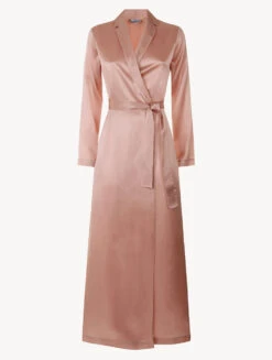 Robe De Chambre Longue Rose Poudré En Soie-Lingerie De Nuit En Soie-SILK