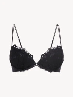 Soutien-gorge Push-up En Lycra® Noir Avec Tulle Brodé-Rembourré-ZEPHYR