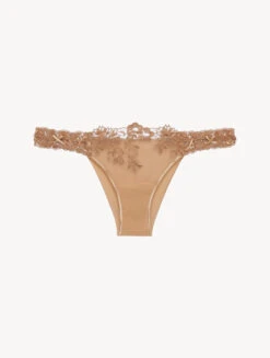 Slip Brésilien En Lycra® Beige Avec Tulle Brodé-Tanga-ZEPHYR