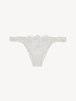 Slip Brésilien En Lycra® Blanc Cassé Avec Tulle Brodé-Tanga-ZEPHYR