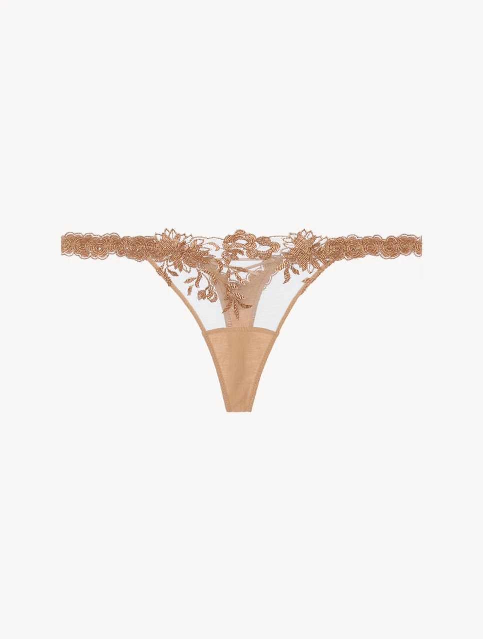 String En Lycra® Beige Avec Tulle Brodé-String-ZEPHYR 1 String En Lycra® Beige Avec Tulle Brodé-String-ZEPHYR