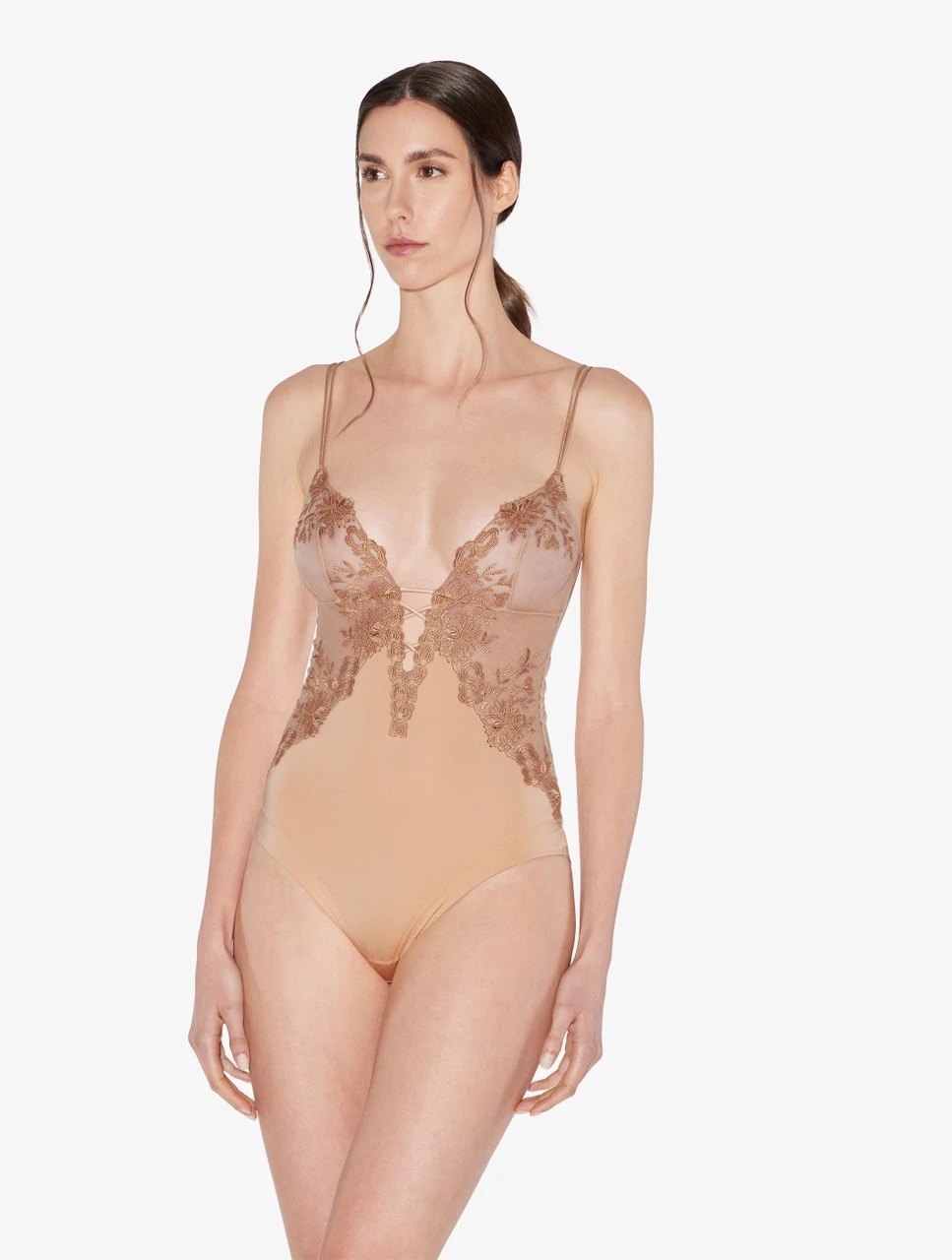 Body En Lycra® Beige Avec Tulle Brodé-Shapewear-ZEPHYR 2 Body En Lycra® Beige Avec Tulle Brodé-Shapewear-ZEPHYR – Image 2
