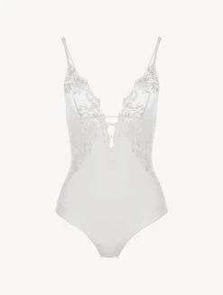 Body En Lycra® Blanc Cassé Avec Tulle Brodé-Shapewear-ZEPHYR