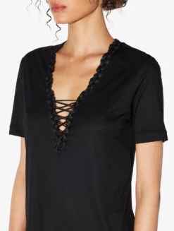 T-shirt En Modal Noir Avec Tulle Brodé-Pyjamas-ZEPHYR -Mode Lingerie Boutique CFILPD0042660 NRB010 3 26282 23835.1649940976