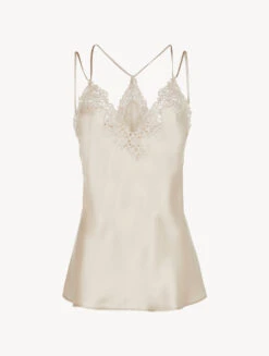Débardeur Beige Rosé En Soie Avec Macramé-Lingerie De Nuit En Soie-PETIT MACRAME