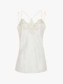 Débardeur Blanc En Soie Avec Broderie En Guipure «frastaglio» Macramé-Lingerie De Nuit En Soie-PETIT MACRAME