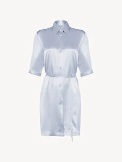 Chemise De Nuit Longue En Soie Bleu Clair-Lingerie De Nuit En Soie-SILK