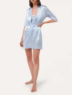 Chemise De Nuit Longue En Soie Bleu Clair-Lingerie De Nuit En Soie-SILK -Mode Lingerie Boutique CFILPD0046940 AZM113 3 61790 86443.1623948482