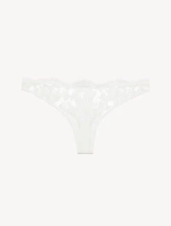 String Blanc Cassé Avec Dentelle Leavers En Coton-String-PER SEMPRE