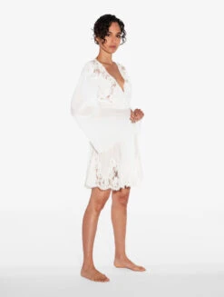 Robe De Chambre Courte Blanc Cassé Avec Dentelle Leavers En Coton-Robes De Chambre-PER SEMPRE -Mode Lingerie Boutique CFILPD0049340 NAA017 3 04674 04276.1684151371