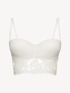 Soutien-gorge Bandeau Blanc Cassé Avec Dentelle Leavers En Coton-Rembourré-PER SEMPRE