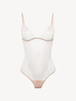 Body Beige Et Rose Nude Avec Dentelle Leavers-Bodys & Bustiers-POESIA