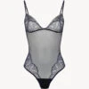 Body Bleu Acier Et Noir Avec Dentelle Leavers-Bodys & Bustiers-POESIA