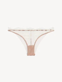 Culotte Beige Et Rose Nude Avec Dentelle Leavers-Tanga-POESIA