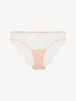 Slip Beige Et Rose Nude Avec Dentelle Leavers-Tanga-POESIA