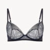 Brassière Bleue Acier Et Noir Avec Dentelle Leavers-Brassière-POESIA