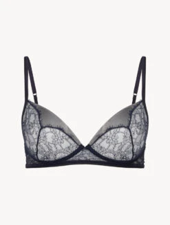 Brassière Bleue Acier Et Noir Avec Dentelle Leavers-Brassière-POESIA