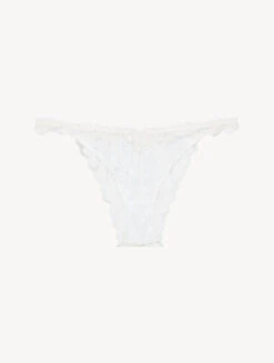 Slip Brésilien En Blanc Cassé Avec Dentelle Leavers-Tanga-NOTE BIANCHE