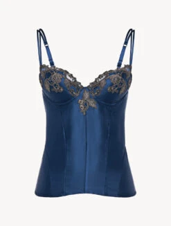 Mode Lingerie Boutique 17 Bustier Bleu En Satin De Soie-Bodys & Bustiers-MAISON