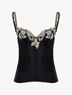 Bustier Noir En Satin De Soie-Bodys & Bustiers-MAISON