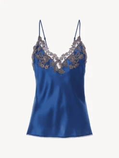 Débardeur En Satin De Soie De Couleur Bleu Foncé-Lingerie De Nuit En Soie-MAISON