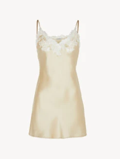 Slip Dress En Soie De Couleur Halo Rehaussée D’une Broderie En Guipure Frastaglio-Lingerie De Nuit En Soie-MAISON