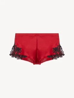 Hipster En Soie Rouge Avec Broderie En Guipure «frastaglio» Noire-Lingerie De Nuit En Soie-MAISON