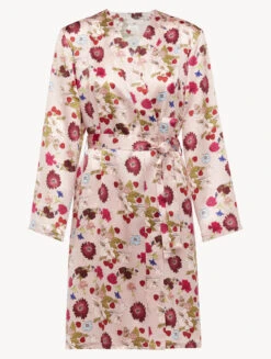 Robe De Chambre Courte En Soie Avec Imprimé Floral-Lingerie De Nuit En Soie-SILK