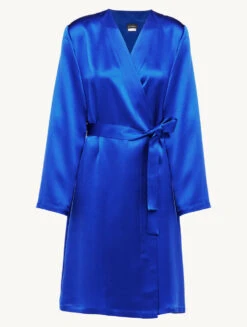 Robe De Chambre Courte En Soie Bleu électrique-Lingerie De Nuit En Soie-SILK