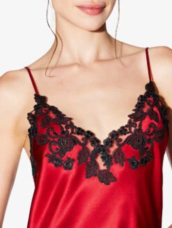 Chemise De Nuit Courte En Satin De Soie Rouge Rehaussée D’une Broderie En Guipure « frastaglio »-Lingerie De Nuit En Soie-MAISON -Mode Lingerie Boutique CFILPDN046460 RS0290 5 48217 71533.1654868128